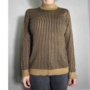 Calvin Klein Preppy Brown Houndstooth Sweater Size Small